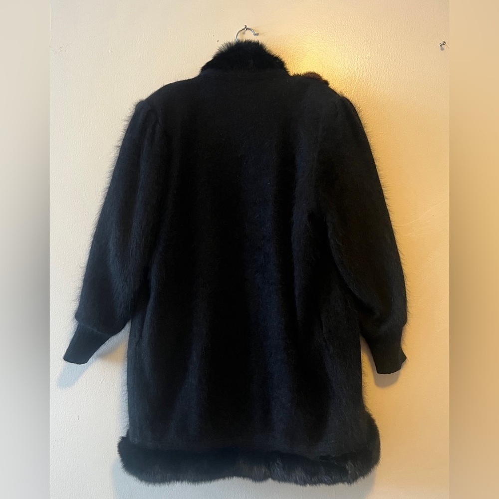 Vintage 80% Angora Rabbit Hair Bumber Coat Jacket Black Fur Trim Size Small - Picture 4 of 13